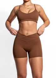 FAYE V CUT SHORTS- BROWN