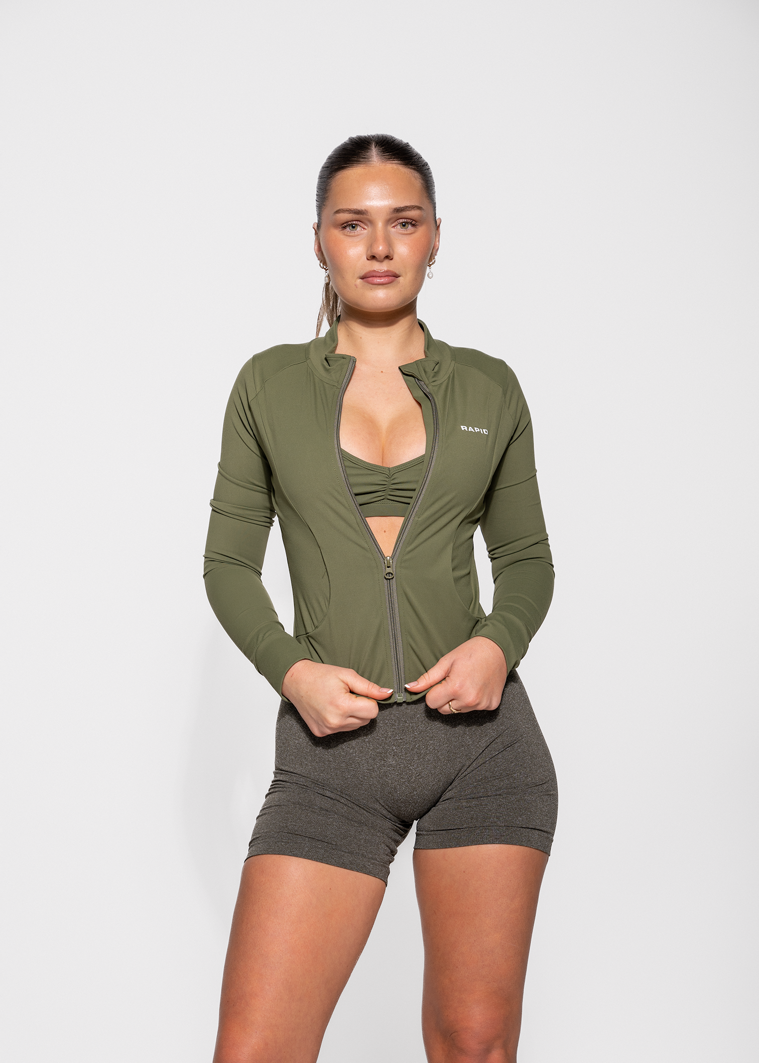 SCULPT ZIP UP JACKET - OLIVE GREEN