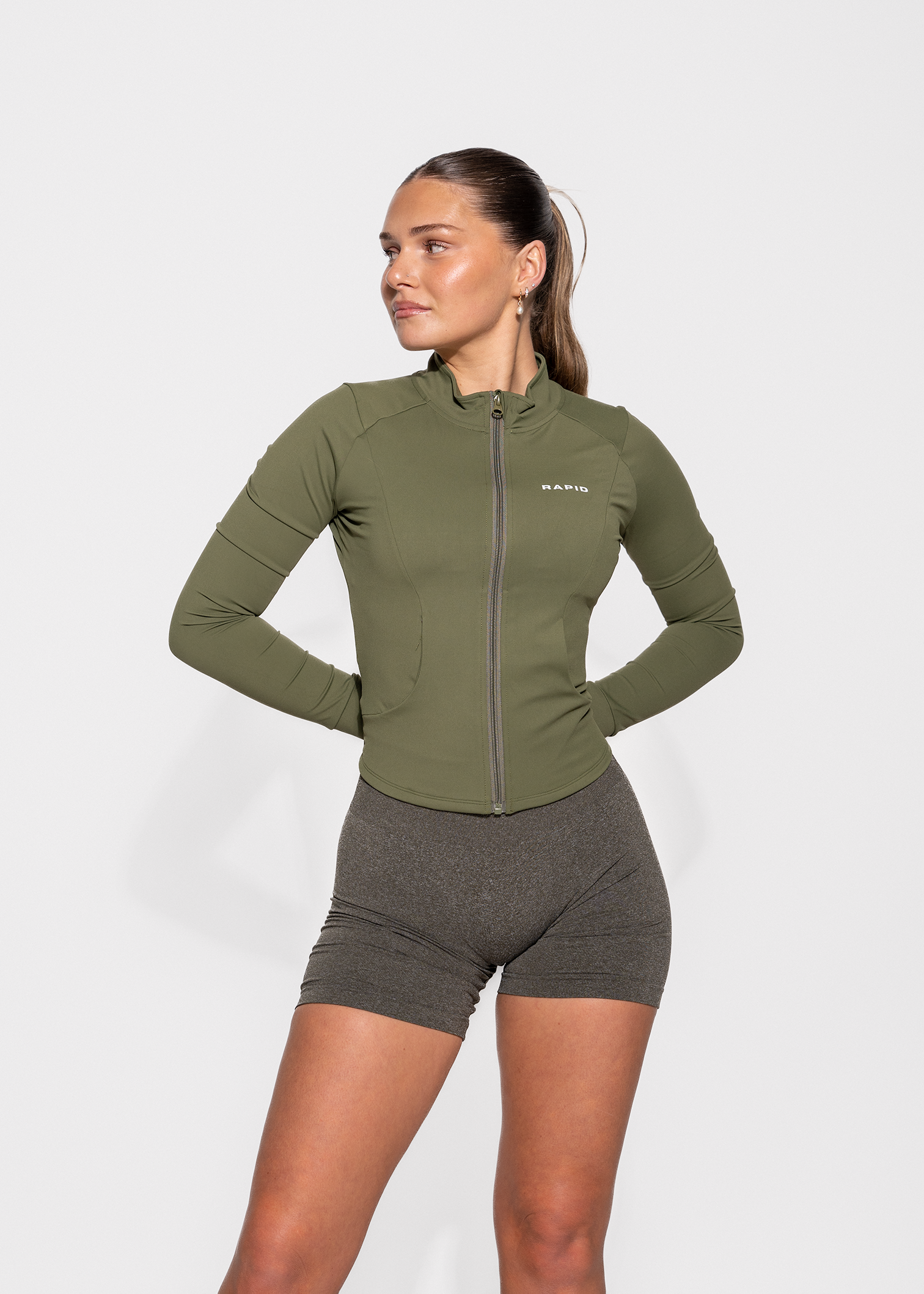 SCULPT ZIP UP JACKET - OLIVE GREEN