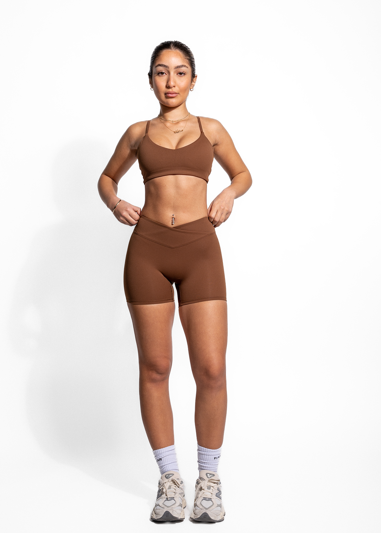 FAYE V CUT SHORTS- BROWN