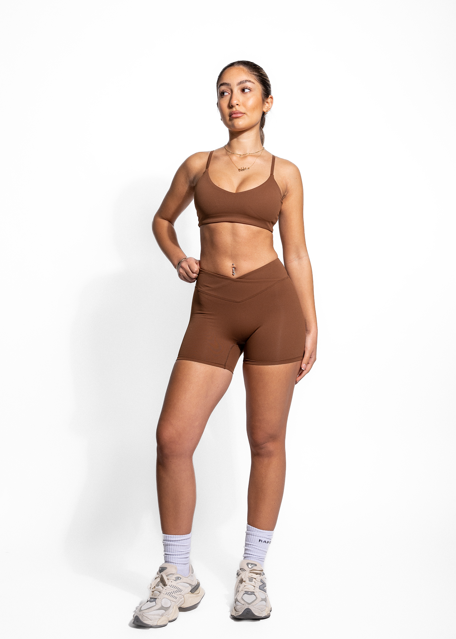 FAYE V CUT SHORTS- BROWN