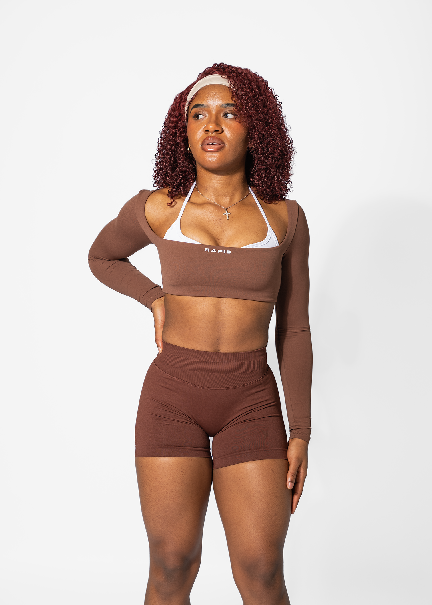 LUNA LONG SLEEVE CROP - COFFEE