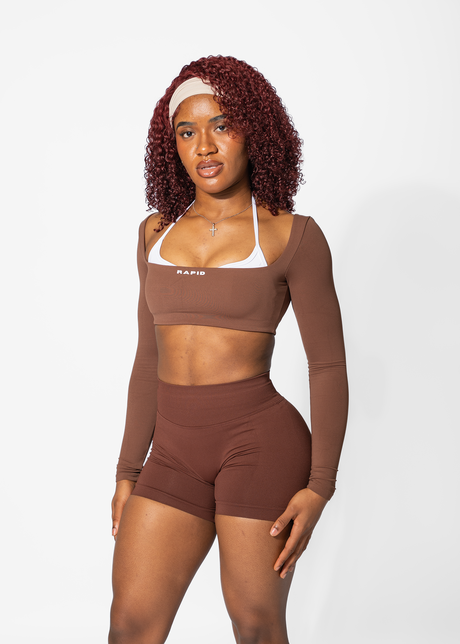 LUNA LONG SLEEVE CROP - COFFEE