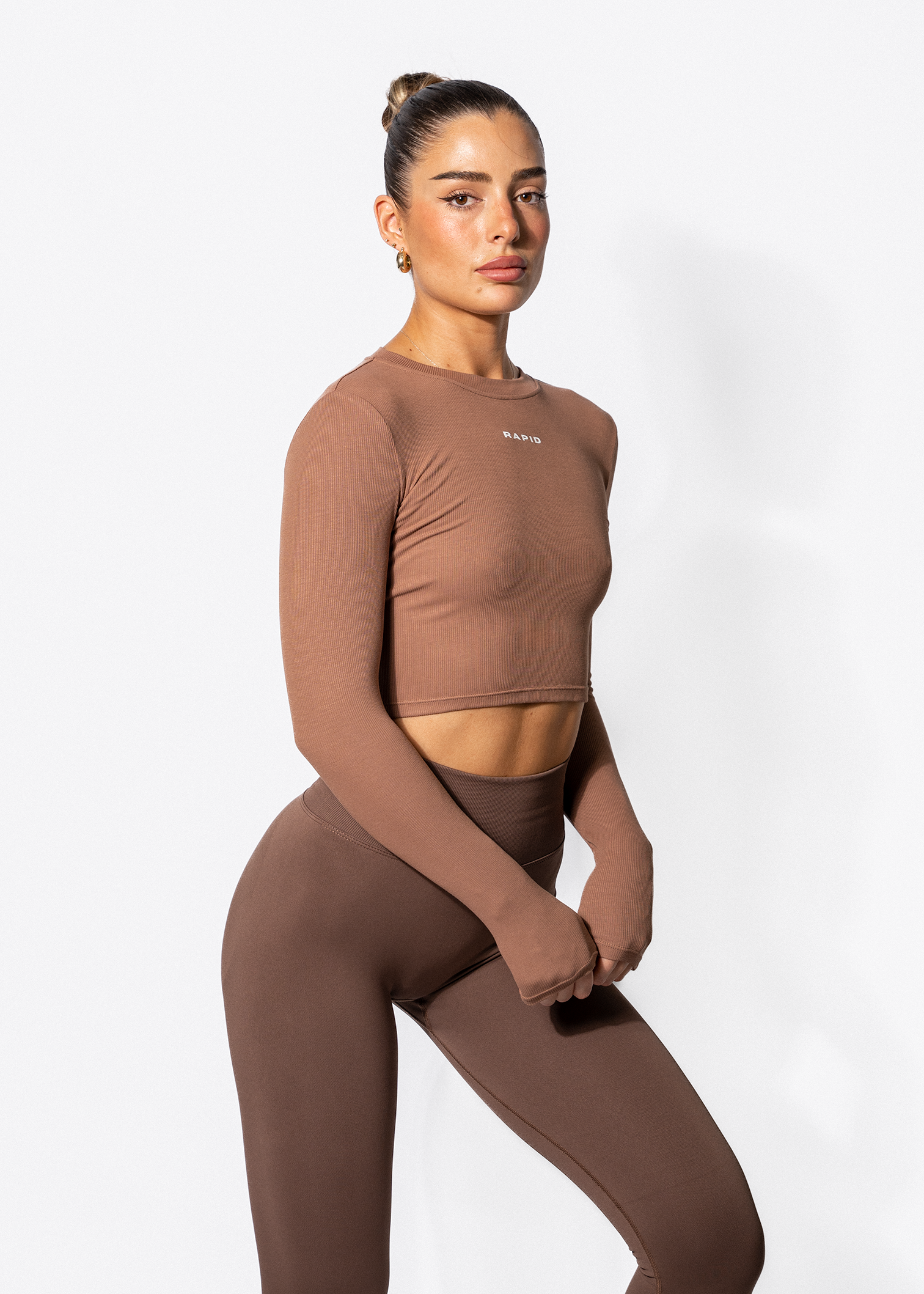 LUXE COMFORT CROP LONG SLEEVE -  CHESTNUT