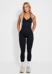 BALANCE FITTED HALTER TOP - BLACK